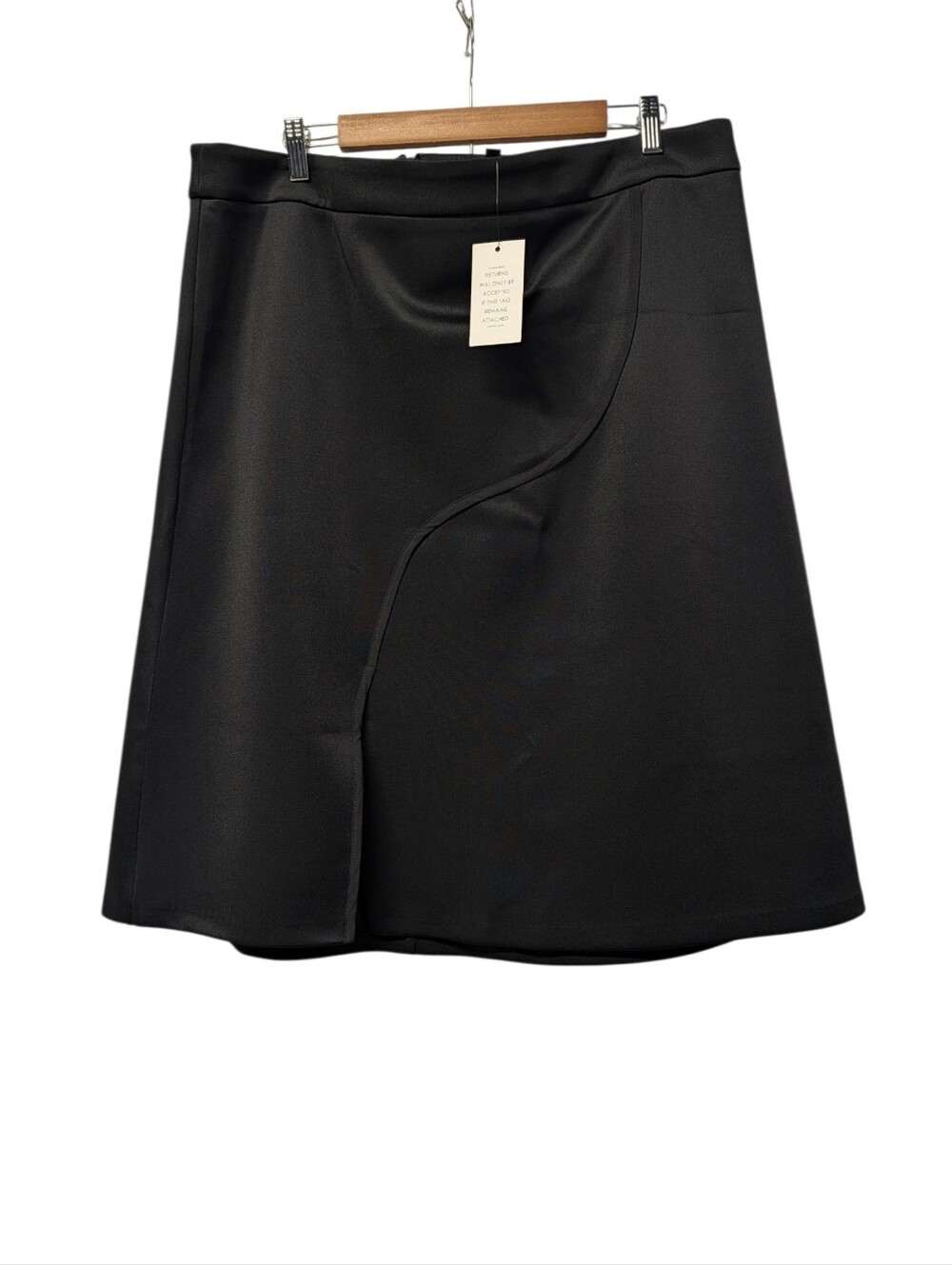 ELOQUII Black Asymmetrical Front Slit A-Line Mini Skirt Stretch Zip Plus 18 NWT